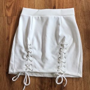 White Lace-Up Mini Skirt